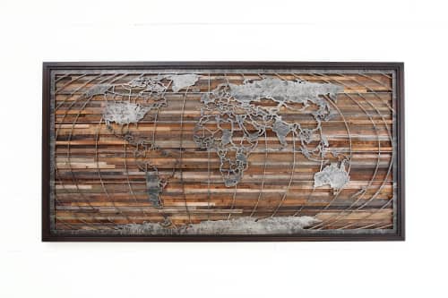 World Map #4 | Wall Sculpture in Wall Hangings by Craig Forget. Item composed of wood & steel compatible with mid century modern and contemporary style