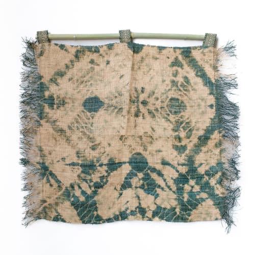 Raffia Wall Hanging-Shibori Spider Web Pattern - Khaki Green | Tapestry in Wall Hangings by Tanana Madagascar. Item made of fiber