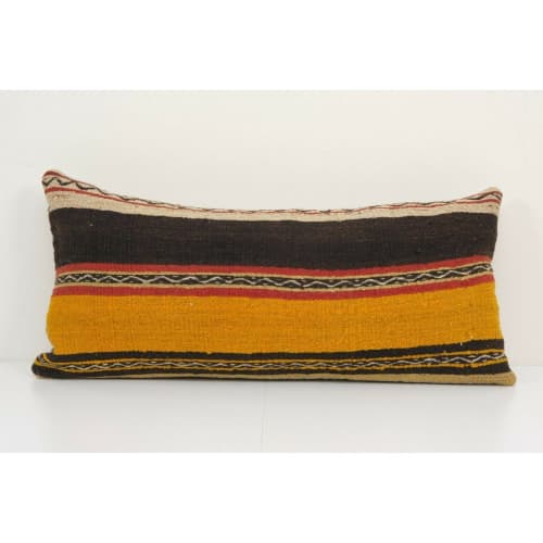 14" x 30" Vintage Striped Organic Wool Kilim Pillow | Sham in Linens & Bedding by Vintage Pillows Store. Item composed of cotton and fiber