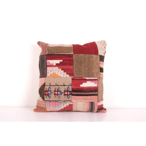 Turkish Kilim Patchwork Pillowcase, Square Organic Anatolian | Cushion in Pillows by Vintage Pillows Store