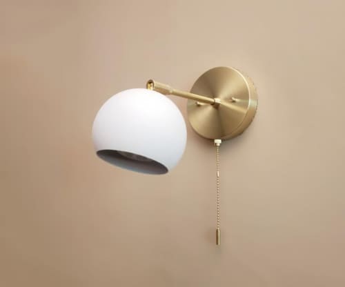 Pull Chain Adjustable Wall Light - Gold and White Modern | Sconces by Retro Steam Works. Item made of metal works with mid century modern & industrial style