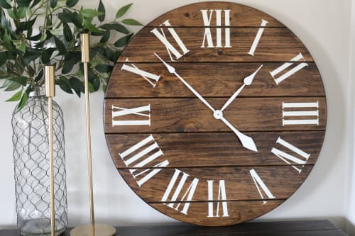 Dark Stained Wall Clock | Decorative Objects by Hazel Oak Farms. Item composed of walnut