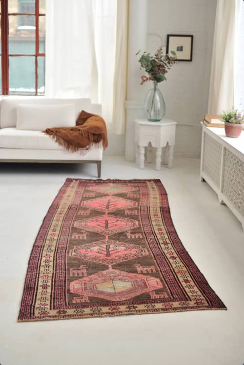 Vintage Runner | Pink, Purple, Charcoal Black Nomadic | Runner Rug in Rugs by The Loom House. Item made of cotton & fiber