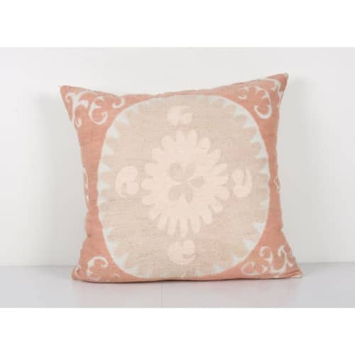Vintage Neutral Pink Suzani Pillow Fashioned from a Mid-20th | Cushion in Pillows by Vintage Pillows Store