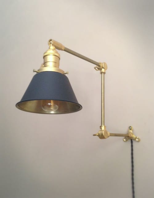 Plug in Kitchen Shelves Sconce - Adjustable Wall Light | Sconces by Retro Steam Works. Item made of fabric with brass works with mid century modern & industrial style