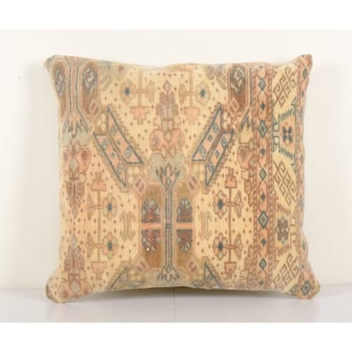 Designer Turkish Carpet Rug Square Pillow | Sham in Linens & Bedding by Vintage Pillows Store. Item made of cotton with fiber