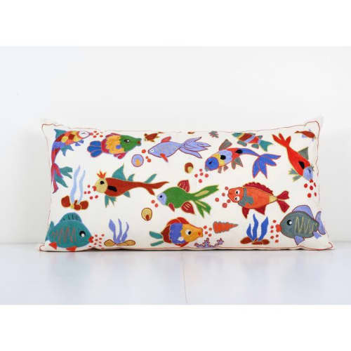 Animal Motif Suzani Pillow, Vintage Embroidered Textile from | Cushion in Pillows by Vintage Pillows Store