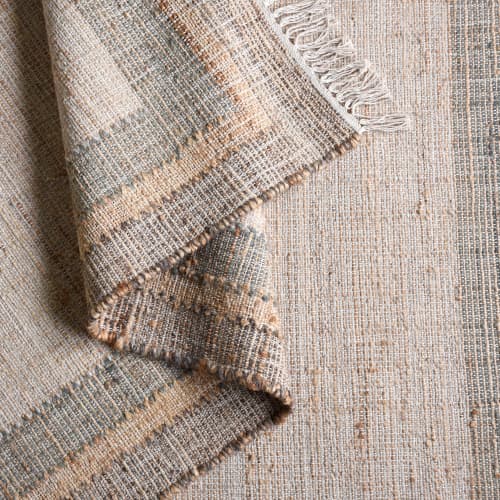 Handmade Jute Wool Flatweave, Neutral Ivory Area Carpet, Beige Textured Boho Decor | Area Rug in Rugs by Swiflo