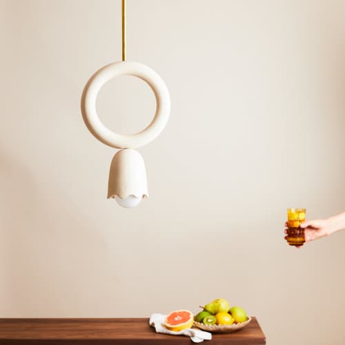 Tulip Pendant | Pendants by Rory Pots. Item made of brass with stoneware works with minimalism & mid century modern style
