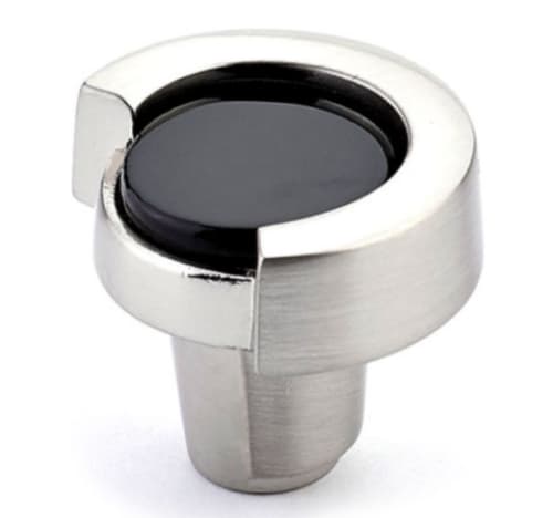 Astratto Black Round Knob With Satin Nickel Finish | Hardware by Windborne Studios. Item composed of glass