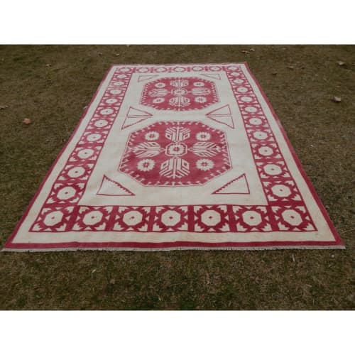 Neutral Soft Colors Large Rug, Muted Wool Rug 6'7'' X 9'9'' | Area Rug in Rugs by Vintage Pillows Store. Item composed of cotton and fiber