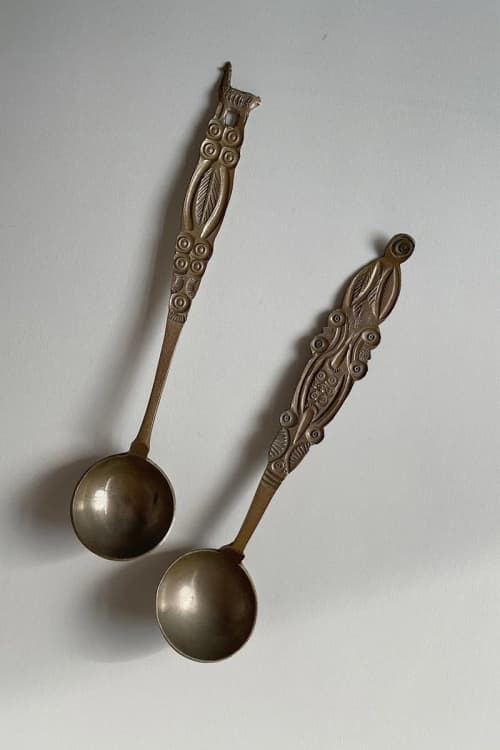 Set of 2 Latin American Folk Art Vintage Tea Spoons | Utensils by OWO Ceramics. Item made of metal
