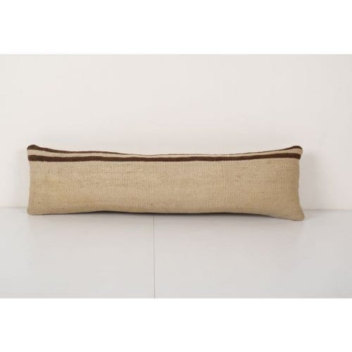 Handwoven White Striped Turkish Kilim Pillow, Organic Hemp B | Cushion in Pillows by Vintage Pillows Store