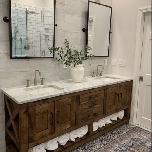 MODEL 1096 - Custom Double Sink Bathroom Vanity | Countertop in Furniture by Limitless Woodworking. Item composed of maple wood in contemporary or country & farmhouse style