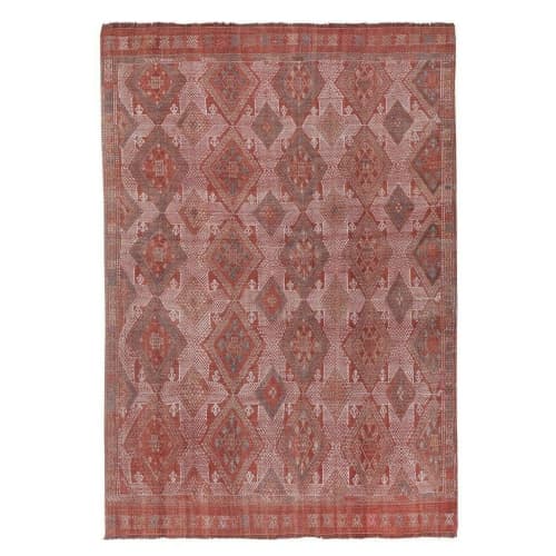 Classic Handwoven Pastel Pale Color Diamond Pattern Turkish | Area Rug in Rugs by Vintage Pillows Store. Item composed of cotton and fiber