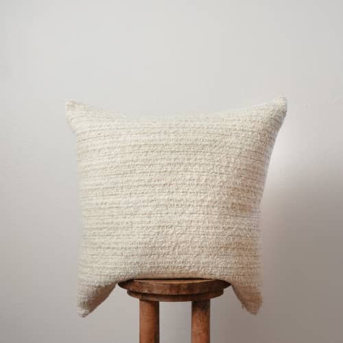Cream White Wool with Beige Striations Pillow 24x24 | Pillows by Vantage Design