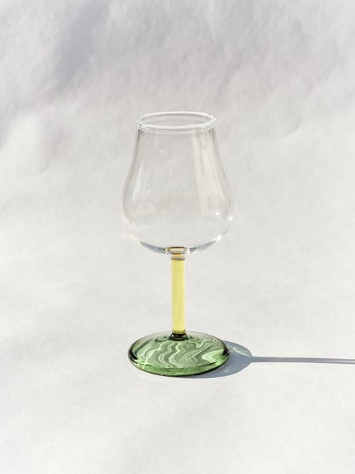 Hand Blown Tall Wine Glass in Yellow/Green | Drinkware by Barton Croft. Item composed of glass in country & farmhouse or japandi style