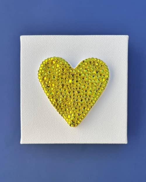 Yellow Heart Crystal 4" x 4" | Mixed Media in Paintings by Emeline Tate. Item composed of canvas and synthetic