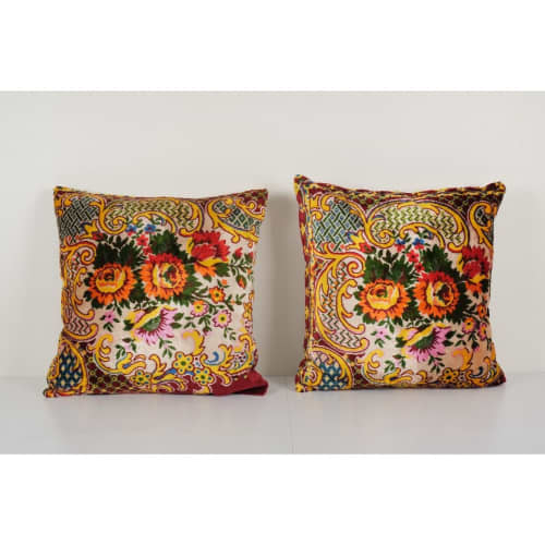 Set of Two Bohemian Floral Velvet Matching Pillow Case, Pair | Sham in Linens & Bedding by Vintage Pillows Store. Item composed of cotton