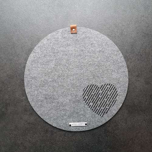 Round, modern grey felt placemats with heart. Set of 2 by
