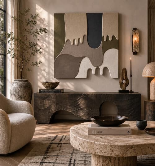 Handmade Vivid Wall Sculpture – Modern Geometric Plaster Art with Bold Textured Relief, Eco-Friendly Design for Unique Home Décor | Wall Hangings by Vaiva Art Atelier