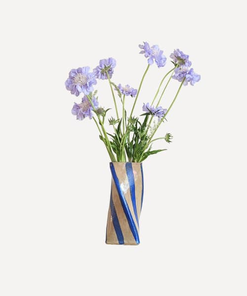 Blue Stripe Twist Vase | Vases & Vessels by Rosie Gore. Item made of ceramic