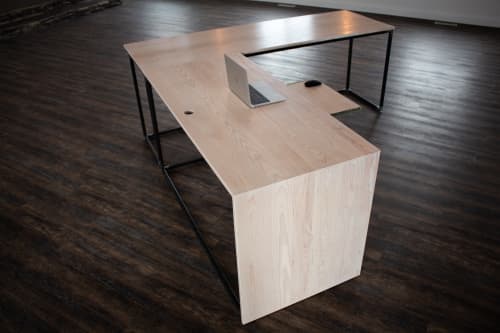 White Waterfall Solid Ash Wood Desk | Tables by Hazel Oak Farms. Item made of wood with steel