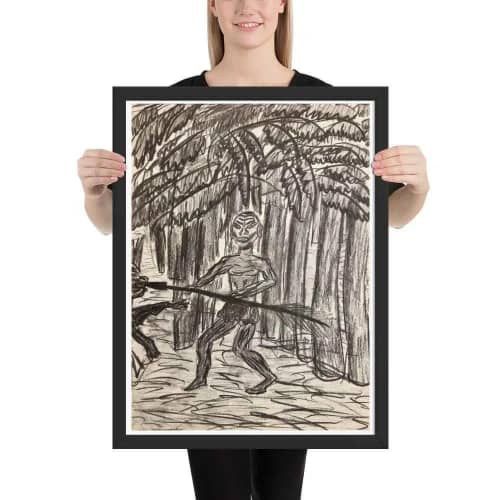 Framed Print - The Scavenger - Figurative Monochrome Warrior | Work by Eman's Gallery