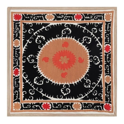 Suzani Boho Tablecloth- Mandarin Red Embrodiery Suzani Blank | Linens & Bedding by Vintage Pillows Store. Item made of cotton