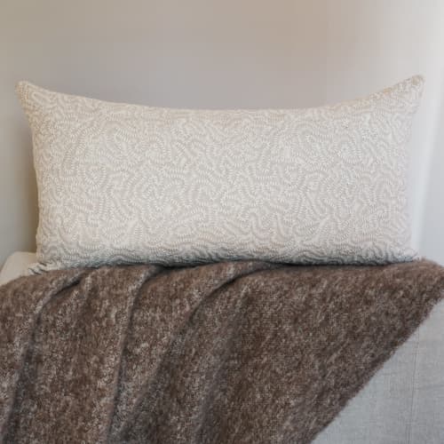 Cream and Beige Embroidered Stitch on Linen Pillow Set of 2 - 20x36 | Pillows by Vantage Design