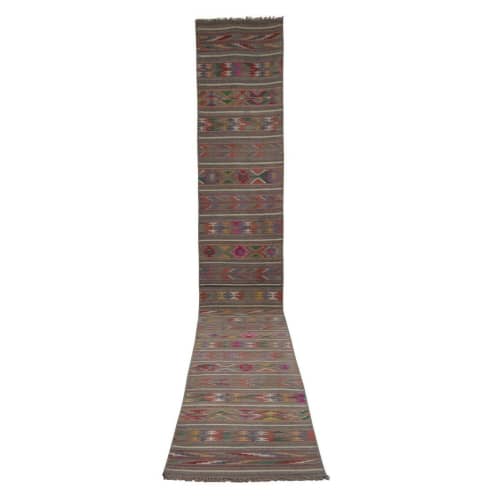 Vintage Extra Long Turkish Kilim Runner - Hallway and Stair | Runner Rug in Rugs by Vintage Pillows Store. Item made of wool & fiber