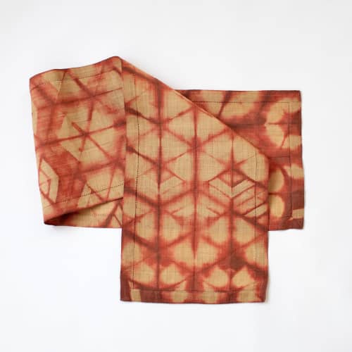 Raffia Shibori Table Runner - Turtle Pattern - Terra Cotta | Linens & Bedding by Tanana Madagascar. Item made of fabric