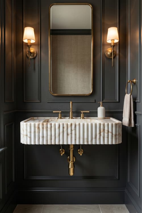 Floating Calacatta Gold Marble Sink | Custom Wall Mounted Vanity | Water Fixtures by Vero Marble