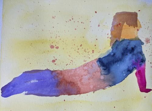 Cobra Pose - Original Watercolor | Watercolor Painting in Paintings by Rita Winkler - "My Art, My Shop" (original watercolors by artist with Down syndrome). Item composed of paper compatible with mid century modern and contemporary style