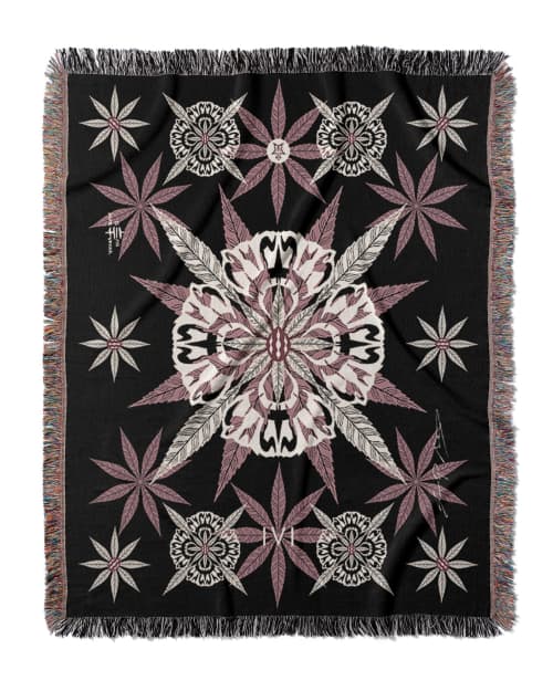 IVI Cannabis and Poppy Floral Jacquard Woven Blanket | Linens & Bedding by Sean Martorana. Item made of cotton