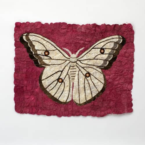 Wild Silk Moth - Pink | Tapestry in Wall Hangings by Tanana Madagascar. Item made of fabric