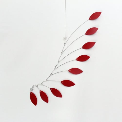 Red Wave Mobile for the Modern Home Leaf | Wall Sculpture in Wall Hangings by Skysetter Designs. Item made of metal works with modern style