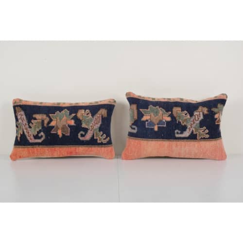 Set of Two Bohemian Wool Turkish Faded Blue Color Rug Pillow | Sham in Linens & Bedding by Vintage Pillows Store. Item made of cotton with fiber