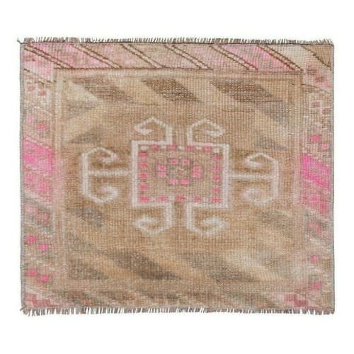 Square Faded Turkish Handknotted Rug - Wool Designer Carpet | Area Rug in Rugs by Vintage Pillows Store. Item composed of cotton & fiber