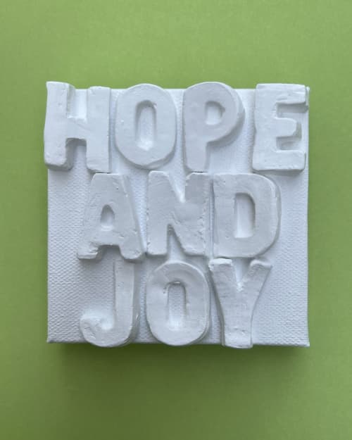 Hope And Joy 4" x 4" | Mixed Media in Paintings by Emeline Tate. Item made of canvas & synthetic