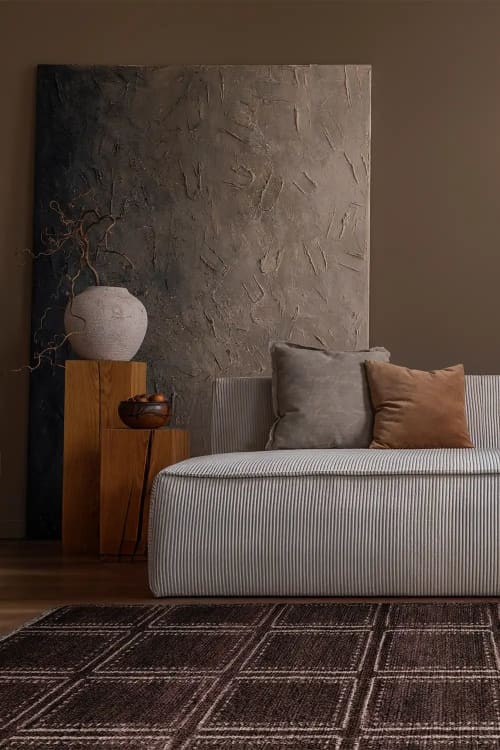 Boxstep Oushak Hand-Knotted Geometric Wool Rug | Area Rug in Rugs by Jubi Rugs