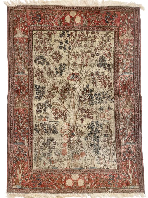 MOTHER BIRD & CHILDREN | Tree of Life Esfahan | Cream | Area Rug in Rugs by The Loom House. Item made of cotton & fiber