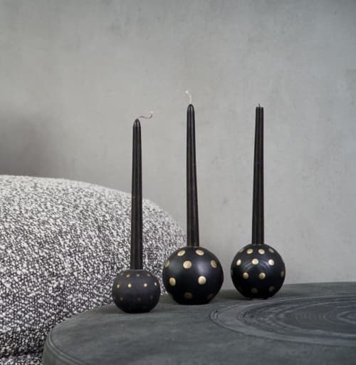 Dots candle holder - bougeoir #2 | Decorative Objects by Nadine Hajjar Studio. Item composed of wood and brass in minimalism or contemporary style