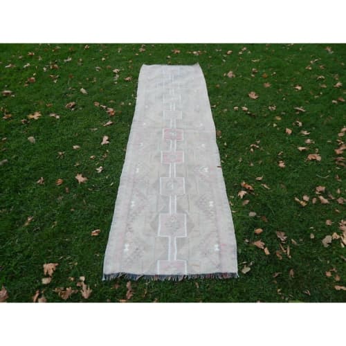 Distressed Vintage Kurdish Hand Knotted Herki Kilim Runner | Runner Rug in Rugs by Vintage Pillows Store. Item composed of fabric and fiber
