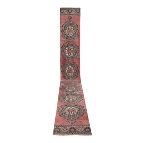 Vintage Geometric Design Turkish Anatolian Runner Rug | Rugs by Vintage Pillows Store. Item composed of cotton and fiber