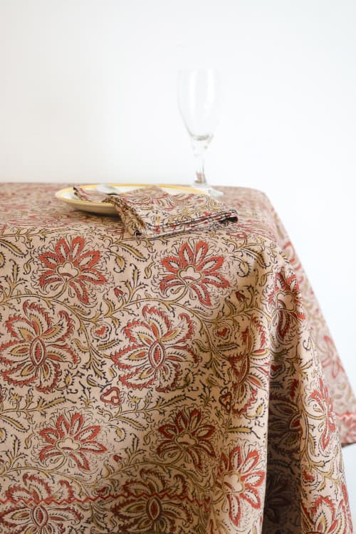 Amber Bloom Kalamkari Tablecloth | Linens & Bedding by Ninéh