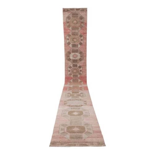 Vintage Extra Long Turkish Runner Rug With Soft Muted Color | Rugs by Vintage Pillows Store. Item made of cotton with fiber