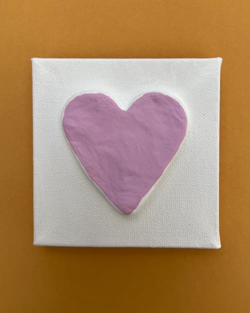 Pink Heart 4" x 4" | Mixed Media in Paintings by Emeline Tate. Item composed of canvas and synthetic