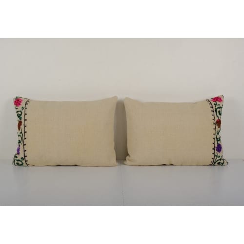 Set of Two Floral Design Turkish Anatolian Kilim Pillow | Sham in Linens & Bedding by Vintage Pillows Store. Item composed of cotton and fiber