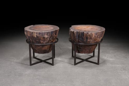 Fir Crosscut End Table Set | Tables by Urban Lumber Co.. Item made of wood with steel